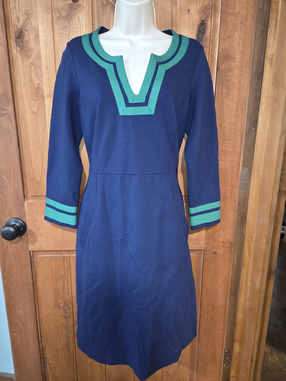 Lands' End Navy Shift Dress with Teal Trim